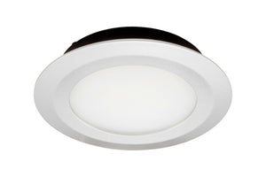 Runde LED-Einbauleuchte mit schlankem Design und warmweißem Licht für Deckenmontage.