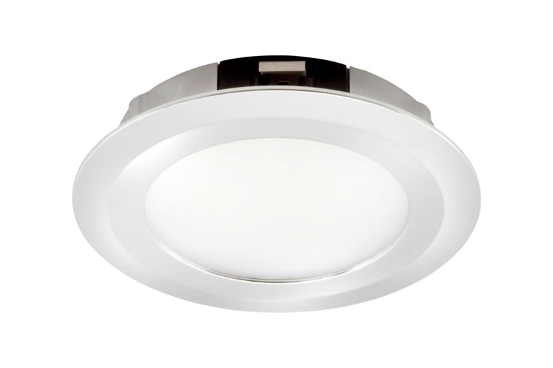 Schlanke LED-Einbauleuchte mit modernem Design und warmem Licht für verschiedene Räume.