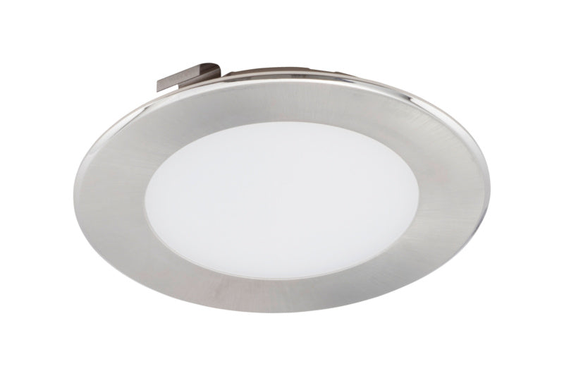 Runde LED-Einbauleuchte mit schlankem Design und warmweißem Licht für Deckenmontage.