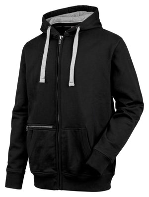 Schwarze Sweatjacke mit Kapuze und Kängurutaschen im Streetstyle-Design.