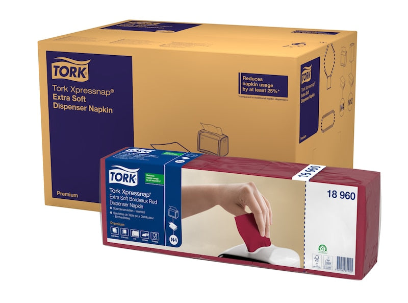 Bordeauxfarbene Tork Premium Spenderservietten, 16,5x10,7cm, 2-lagig, 8x1000 Stück.
