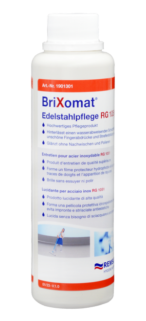 250ml Flasche Brixomat Edelstahlpflege RG 1051 zur Reinigung und Pflege von Edelstahlflächen
