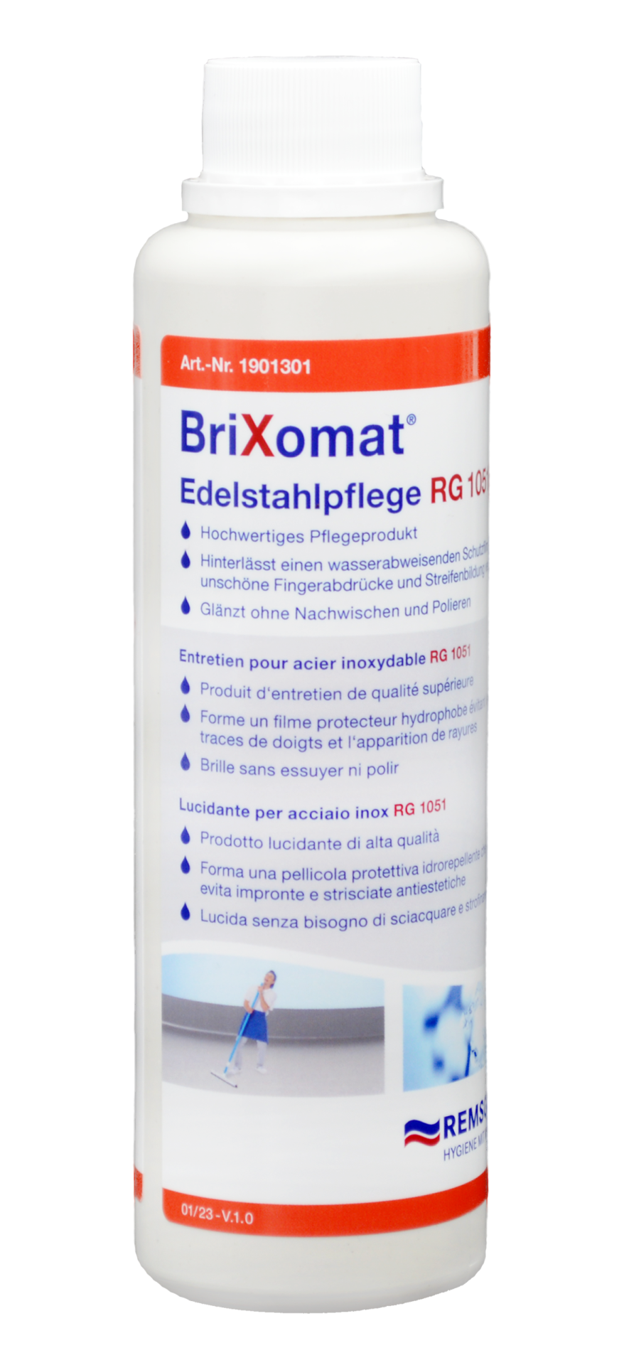 250ml Flasche Brixomat Edelstahlpflege RG 1051 zur Reinigung und Pflege von Edelstahlflächen