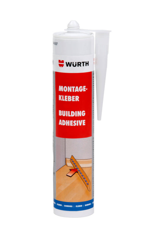 Konstruktionsklebstoff in einer Kartusche, geeignet für Holz, Metall, Kunststoff und Glas.