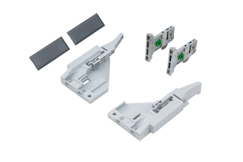 Graphitfarbenes Zubehör-Set für das Zargensystem Vionaro mit verschiedenen kombinierbaren Komponenten.