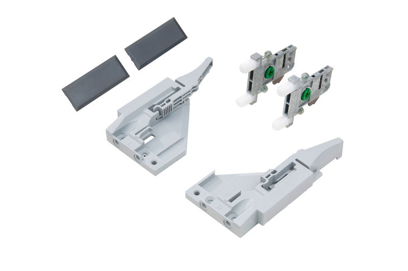 Zargensystem-Vionaro-Zubehör-Set in Graphit mit Scharnieren und Verbindungselementen.