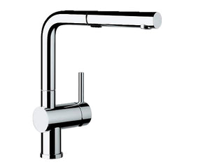 Küchenarmatur mit Chrom-Finish, ausziehbarem Brauseschlauch und flexiblem Schwenkbereich.