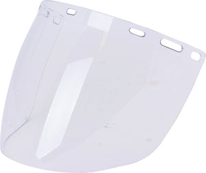 Klarer Gesichtsschutzschirm aus Polycarbonat mit verstellbarer Halterung für optimalen Schutz.