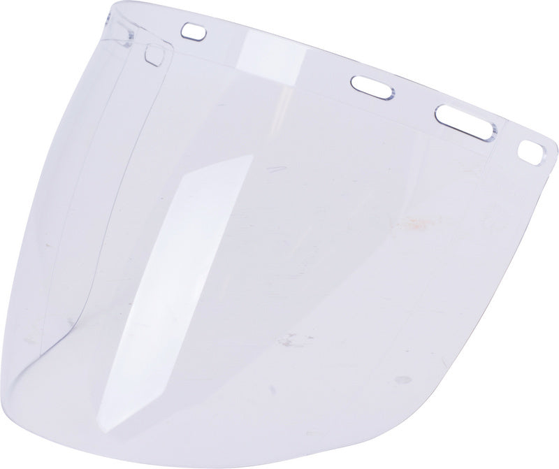 Klarer Gesichtsschutzschirm aus Polycarbonat mit verstellbarer Halterung für optimalen Schutz.