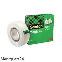 Transparenter Scotch Magic Tape 810 Klebefilm, 19mm breit und 33m lang, auf Rolle.