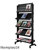 Prospektständer aus robustem Kunststoff für 15 A4-Prospekte mit transparenten Fächern.