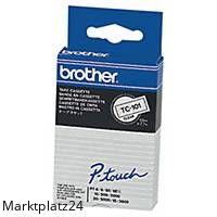 Schwarzes Brother TC101 Schriftband, 12mm breit, für Etikettendrucker geeignet.