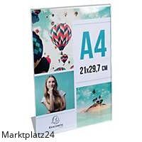 Prospektständer in L-Form aus klarem Acryl für A4-Broschüren und Flyer, stabil und modern.