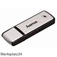 Silber-schwarzer HAMA Fancy USB 2.0 Stick mit 16GB Speicher und Schlüsselanhänger.