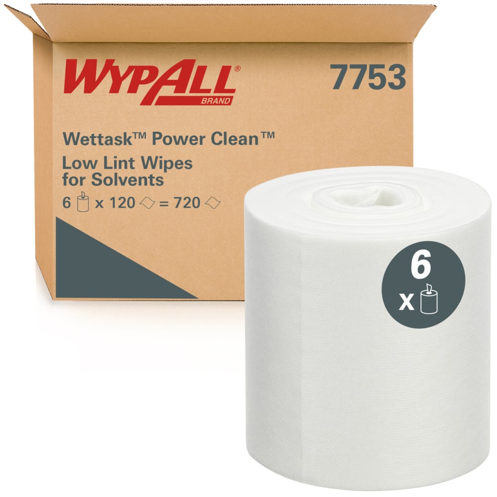 WypAll Wettask fusselarme Reinigungstücher 30,5x15 cm in Packung mit 6 Rollen à 120 Tüchern