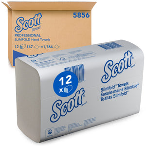 Scott Professional Slimfold Hand Towels in a cardboard box and a retail package.