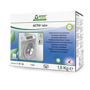Green Care Professional ACTIV tabs, 56 hypoallergenic laundry tabs in a 1.9 kg box.