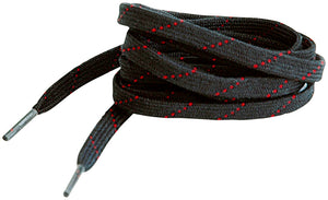 Schuhzubehör mit roten und schwarzen Schnürsenkeln aus Nomex-Material.