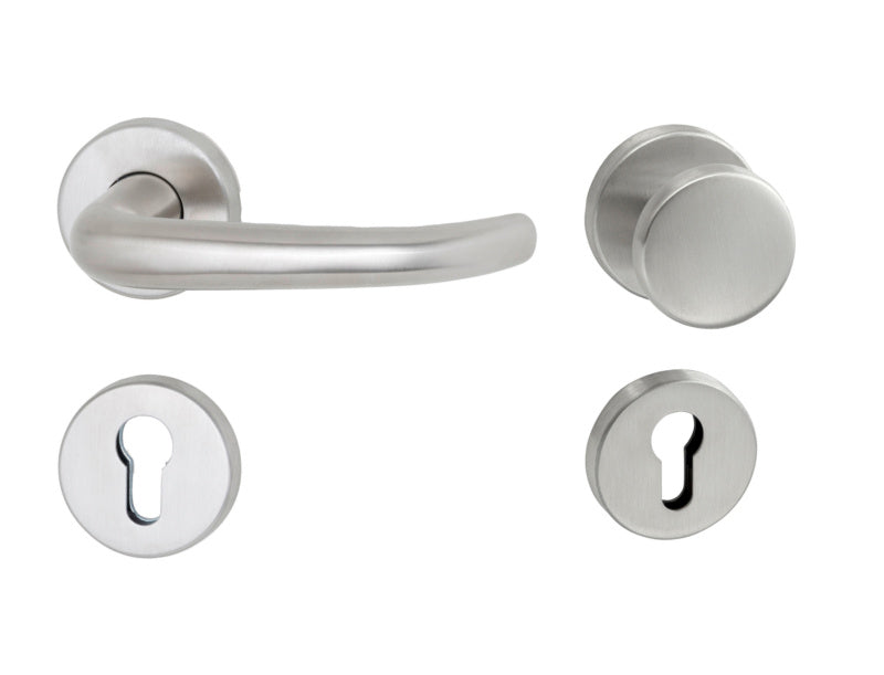 Türdrücker aus Edelstahl mit ergonomischem Design und Klickbefestigung für Objektbereiche.