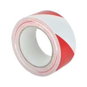 Rot-weißes Markierungsklebeband, 50 mm breit und 33 m lang, ideal für Sicherheitsmarkierungen.