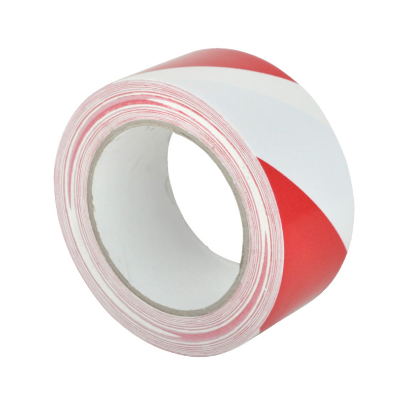 Rot-weißes Markierungsklebeband, 50 mm breit und 33 m lang, ideal für Sicherheitsmarkierungen.