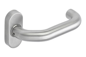 Edelstahl-Türdrücker in ovaler Form mit matter Oberfläche für Rohrrahmentüren, L/R.