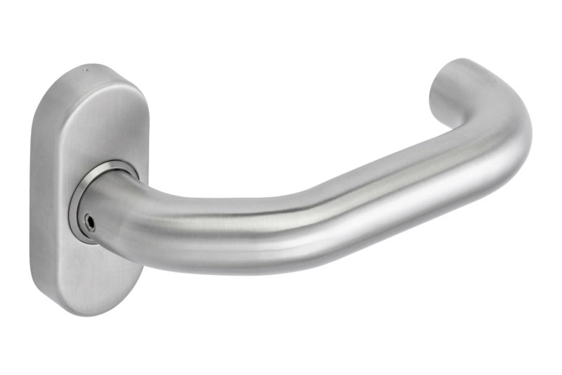 Edelstahl-Türdrücker in ovaler Form mit matter Oberfläche für Rohrrahmentüren, L/R.