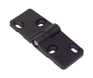 Schwarzer Verbindungswinkel aus pulverbeschichtetem Stahl mit vorgebohrten Löchern.