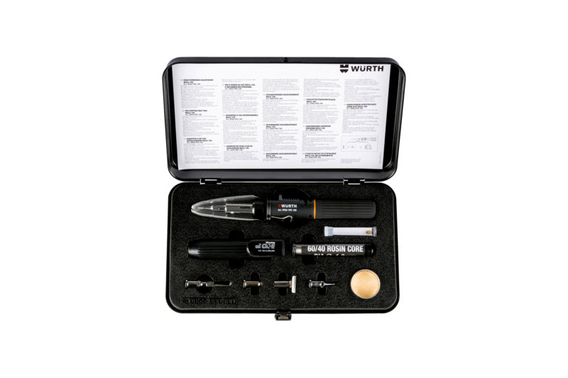 Gaslötgerät Set GASLOETGER-WGLG100 mit verschiedenen Lötspitzen und Zubehör in ergonomischem Design