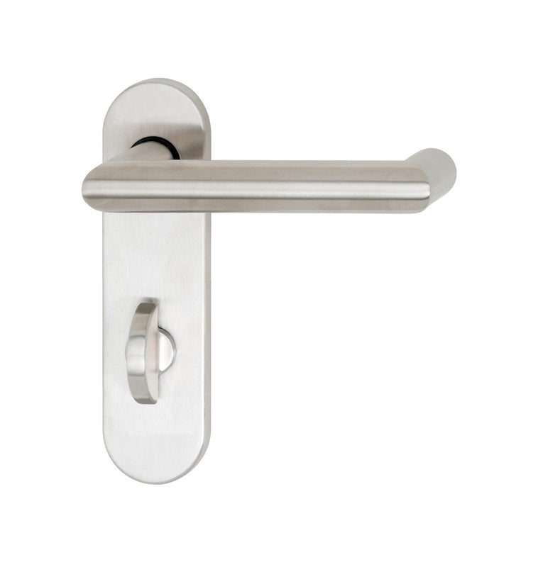 Mattierter Edelstahl-Türdrücker für WC mit ergonomischem Design, links und rechts montierbar.