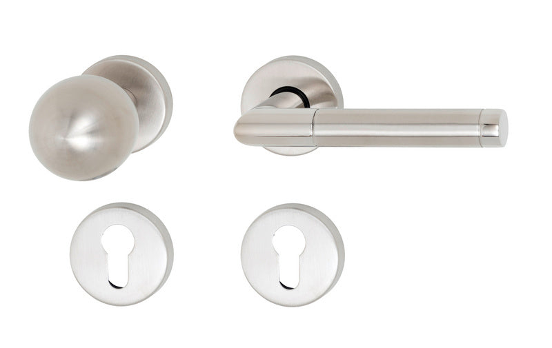 Edelstahl-Türdrücker TD-A2-A111-ROS mit satinierter Oberfläche und ergonomischem Design.