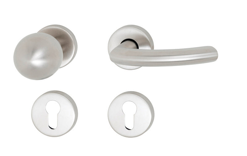 Edelstahl Türdrücker TD-A2-A115-ROS mit griffiger Form und modernem Design für Innenräume.