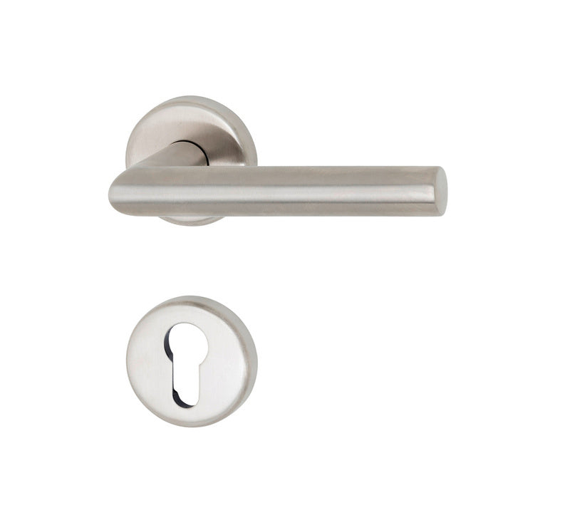 Türdrücker aus Edelstahl mit ergonomischem Griff und CLICKFIX-Montagesystem für Wohnbereiche.