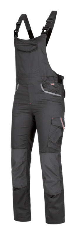 Damen Arbeitslatzhose Stretch X in Anthrazit mit verstellbaren Trägern und mehreren Taschen.