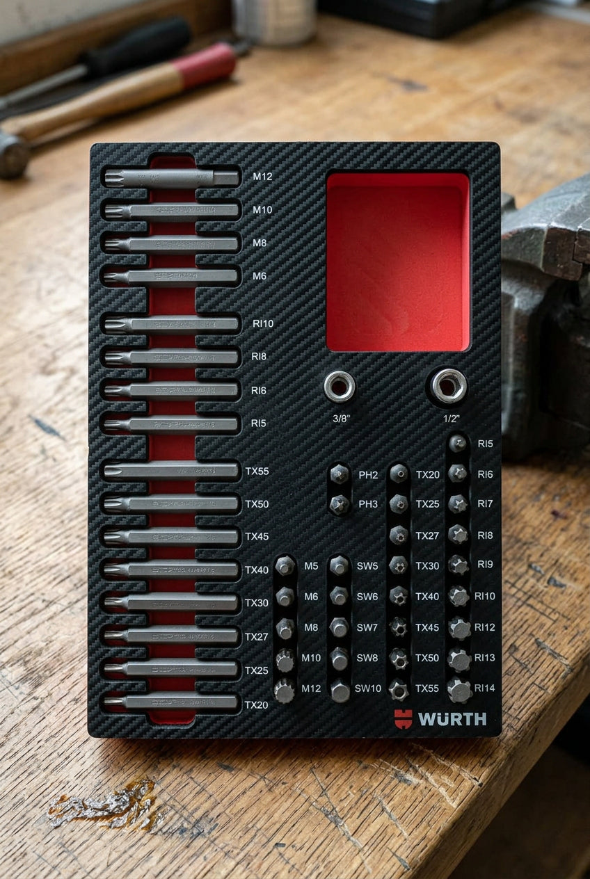 Set of 47 precision screwdriver bits in a compact case with various shapes and sizes