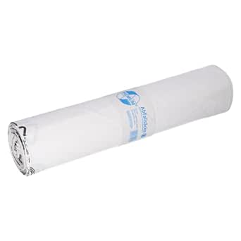 Rolle weißer 120L LDPE Müllsäcke mit blauer Beschriftung.