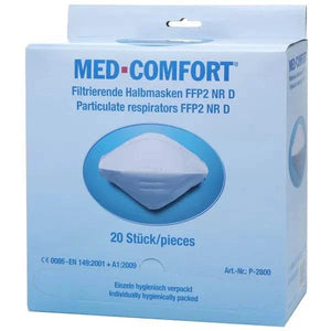 Med Comfort Filtrierende Halbmaske FFP2 NR D Einwegmaske mit verstellbaren Gummibändern in blauer Verpackung, 20 Stück Packung