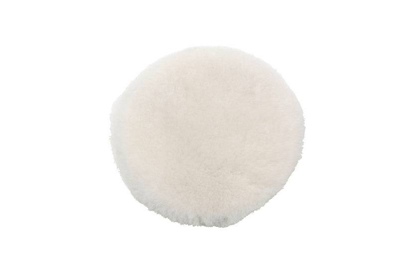 Runde Polierhaube aus 100% natürlichem Lammfell mit Klettverschluss und 180 mm Durchmesser.
