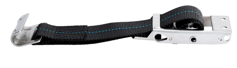 A metal spanner with mounting brackets for securing tarpaulins.