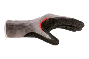 Sechs schwarze Schnittschutzhandschuhe mit Level E Schutz und ergonomischem Rippdesign.