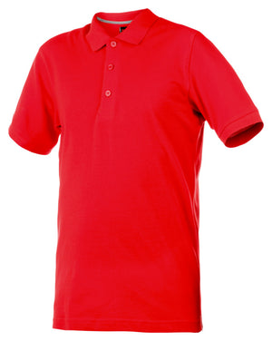Rotes Arbeitspoloshirt mit klassischem Kragen und kurzen Ärmeln aus Baumwoll-Polyester-Mix.