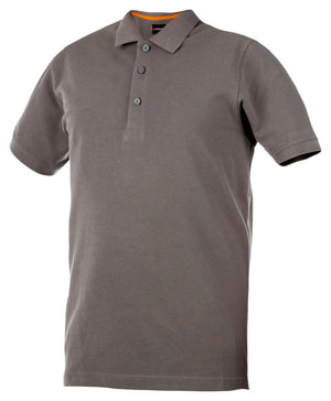 Graues Arbeitspoloshirt mit klassischem Kragen und Knopfleiste für optimalen Komfort.