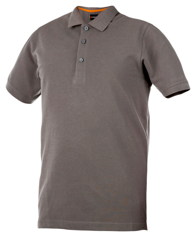 Graues Arbeitspoloshirt mit klassischem Kragen und Knopfleiste für optimalen Komfort.