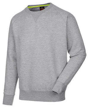 Grauer Arbeitspullover mit Kängurutasche, elastischen Bündchen und langlebiger Baumwollmischung.