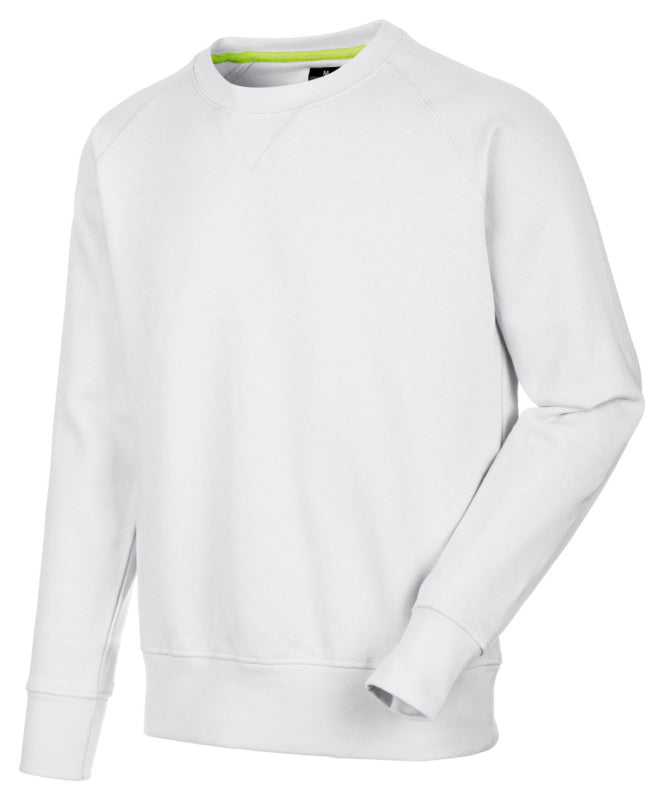 Weißer Arbeitspullover-Sweatshirt JOB+ mit klassischem Schnitt und praktischer Brusttasche.
