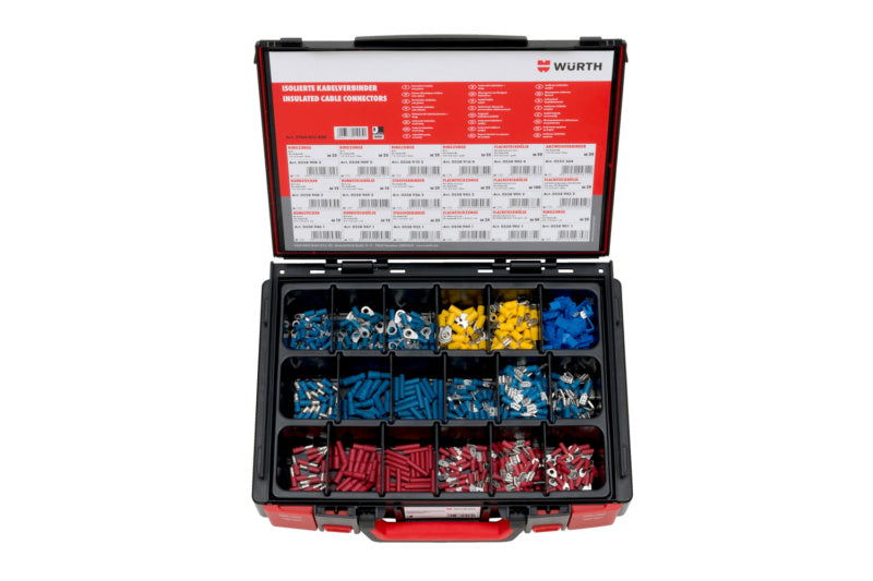 Isoliertes Kabelverbinder-Sortiment mit verschiedenen Größen und Farben in Kunststoffbox