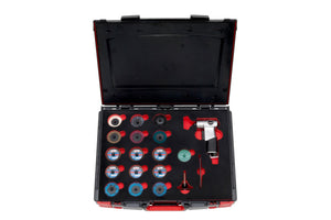 Lamellenfächerschleifscheibe mit 32 Lamellen für präzises Schleifen von Holz, Kunststoff und Metall.