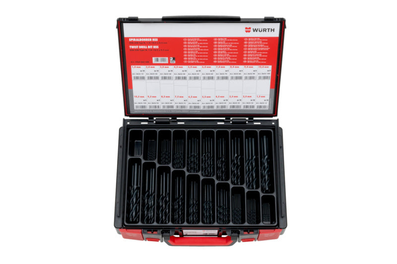 Set von Spiralbohrern aus Hochgeschwindigkeitsstahl in stabiler Aufbewahrungskoffer.
