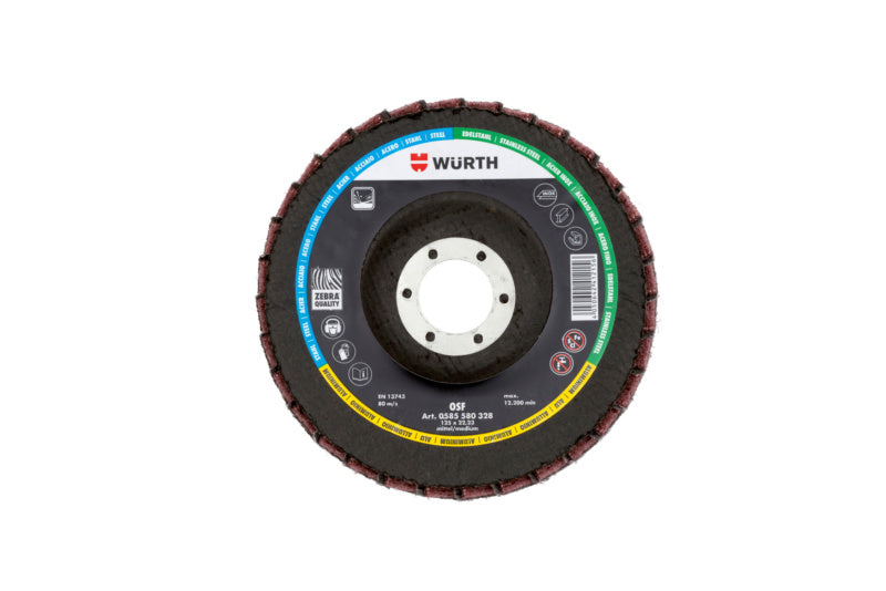 Lamellenfächerschleifscheibe mit 125 mm Durchmesser und robustem Lamellendesign für Oberflächenbearbeitung.