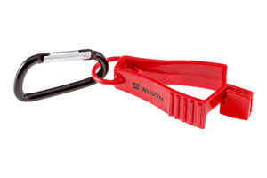 Drei Schutzhandschuhe mit Karabinerhaken als Zubehör in einer Einheit für sicheren Halt.